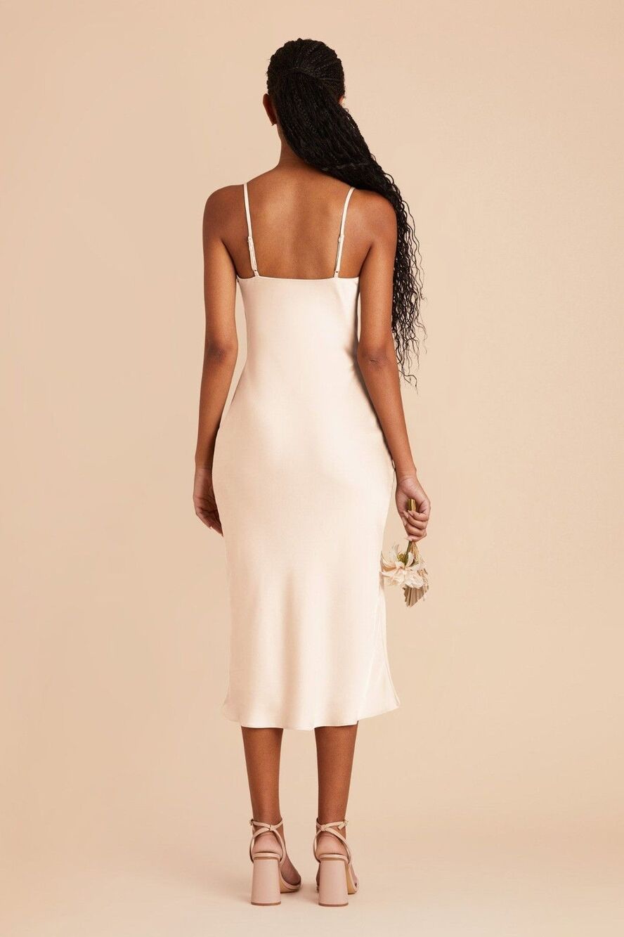 Birdy Grey Champagne Satin Midi Slip Dress Bridesmaid Adjustable Straps S - Picture 3 of 11